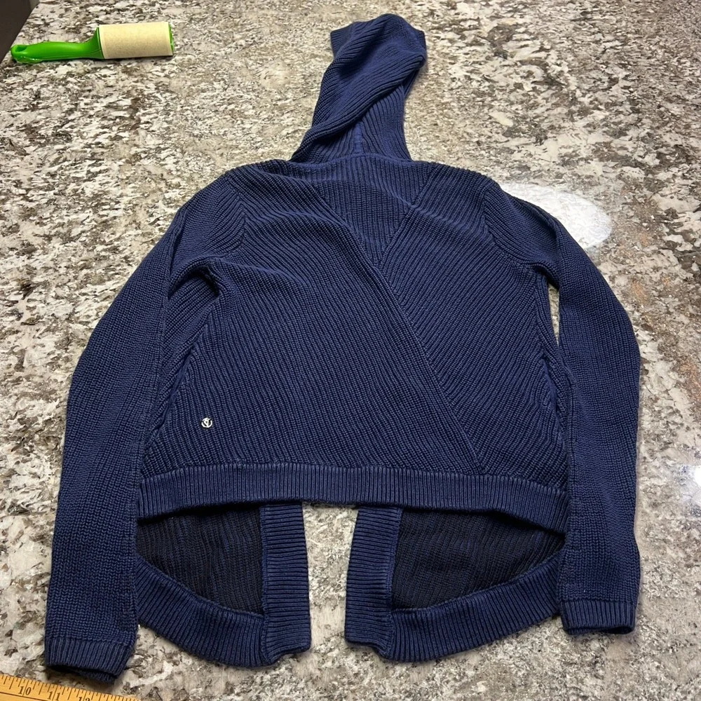 Ivivva Lululemon Girls Navy Blue Knit Hooded Open Cardigan Sweater SZ 12 IG3610S - Picture 2 of 5